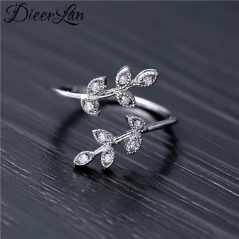

New 925 Sterling Silver Crystal Leaf Big Rings for Women Adjustable Size Rings Fashion Wedding Jewelry Anillos Mujer