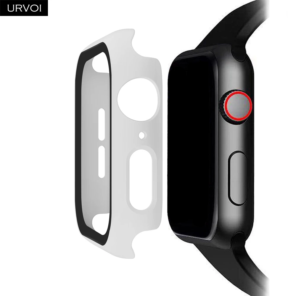 White URVOI бампер для apple watch series 5 4 3 2 чехол для iwatch крышка с закаленным стеклом защита экрана ультратонкий ремешок 40 мм 44 мм - Цвет: White