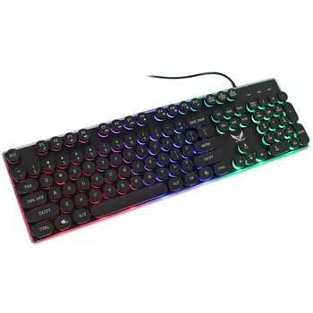

Steampunk USB Wired Gaming Keyboard Vintage LED Backlit Gaming With Round Key Cap Keyboard For Gamers
