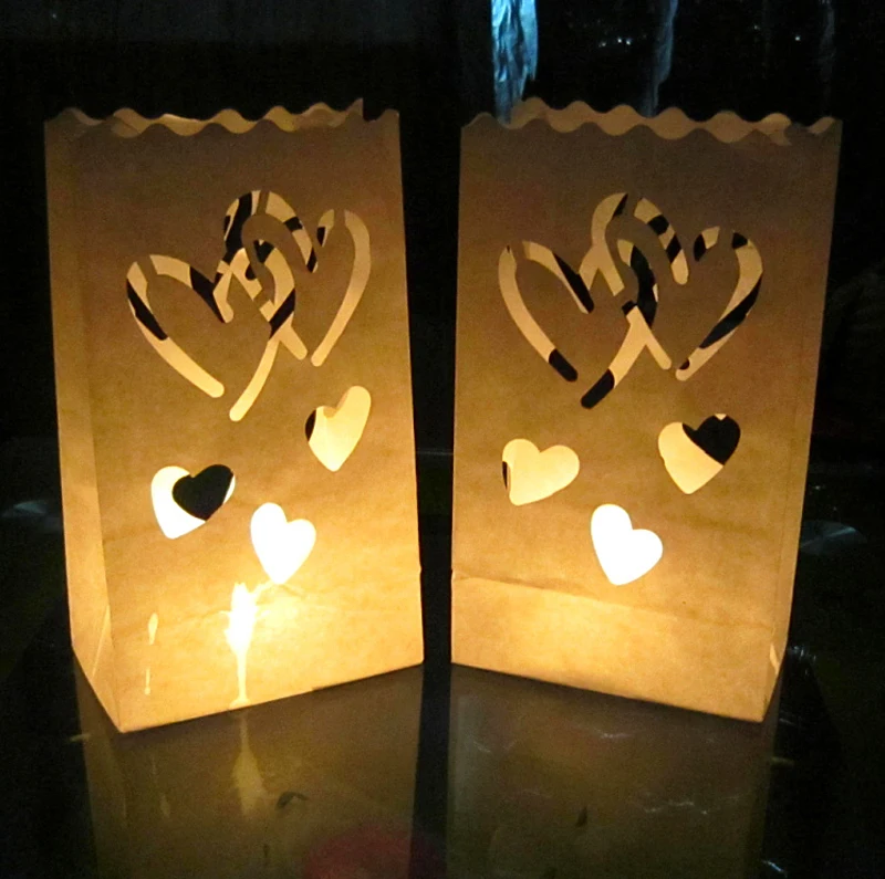 20 шт./партия в форме сердца Чай светильник держатель Luminaria Бумага Фонари пакет для свечки для рождественской вечеринки на открытом воздухе Свадебные украшения