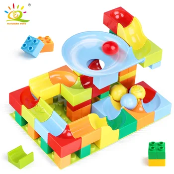 

HUIQIBAO 52PCS Marble Ball Run Big Building Blocks Classic Duploed Size Set Race Track Bulk Large Bricks Toys for Kids Children