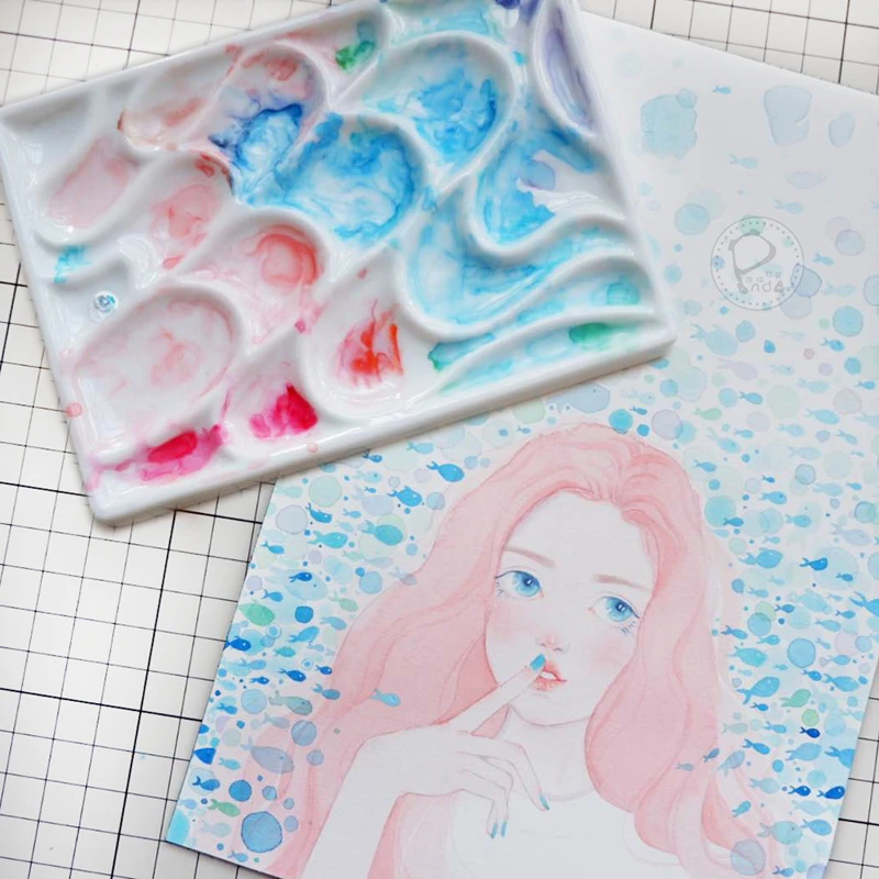 

Керамическая палитра, Высококачественная Палетка для рисования акварелью, бумажный поднос для акварельных красок, принадлежности для рисования