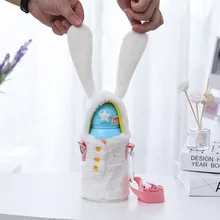Креативная мультяшная кружка-термос с кроликом, Сумка с плюшевой чашкой, портативная стеклянная бутылка для воды с защитой от ожогов, защитная крышка для детей