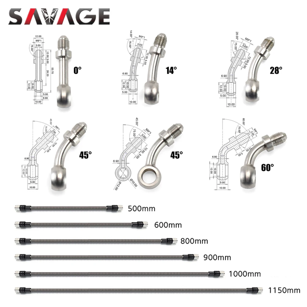 

Motorcycle Brake Hose Clutch Hydraulic Oil Line Pipe Adaptor Oil Hose Banjo Fitting AN3 Straight 0 14 28 45 60 Degree 10mm 3/8"