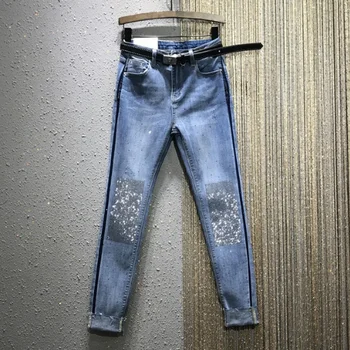 

Jeans Woman European Goods 2020 Spring New High-Waist Slim-Fit Stretch Hot Drilling Denim Pencil Pants Women's Jeans Ladies Pant
