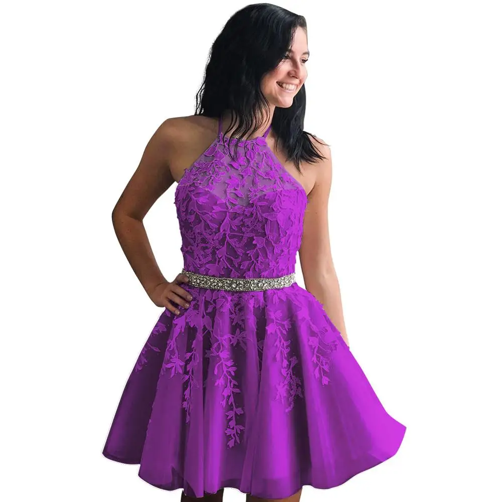 Purple Желтое платье для выпускного вечера милые девушки Vestidos сексуальное вышитое платье с открытой спиной створки коктейльные платья короткий халат De вечерние платья - Цвет: Purple