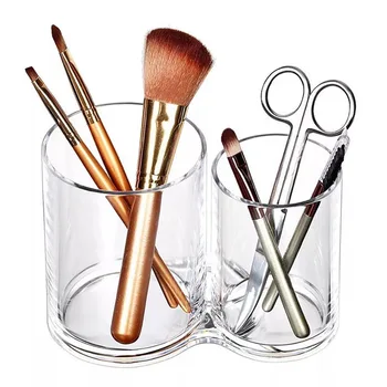 

New Hot Desktop Clear Makeup Brush Holder Organizer 2 Slots Acrylic Cosmetics Brushes Storage Solution SMR88
