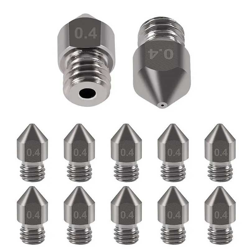 

10PCS High Temperature Sharp Hardened Tool Steel MK8 Nozzles 0.4mm for 1.75mm Makerbot, Creality CR-10 All Metal Hotend, Ender 3