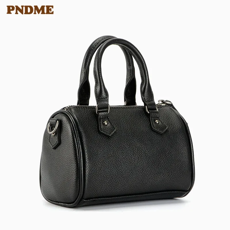 

PNDME fashion simple genuine leather women's small shoulder messenger bags casual soft cowhide ladies black daily light handbags