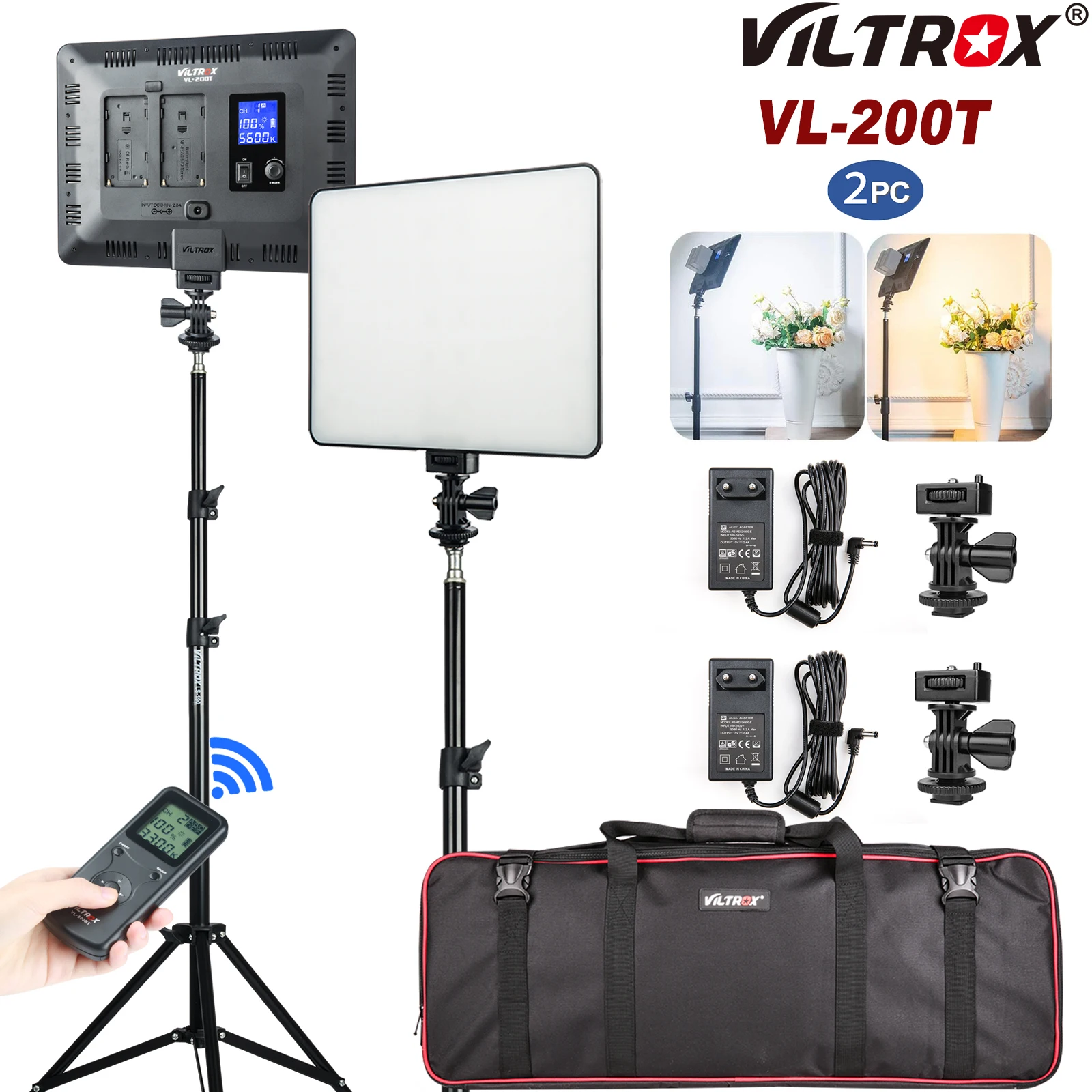 VILROX VL-200T светильник для видеосъемки 2 в 1 комплект щения фотосъемки студийная