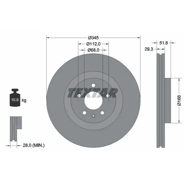 Диск тормозной передний Audi A4/A5/Q5 1.8-3.2FSi 07 TEXTAR 92160