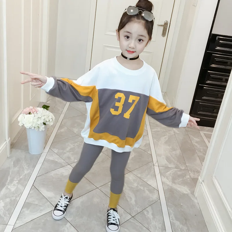 

2019 Spring New Style 37 with Numbers Long Sleeve Wei Clothes Two-Piece Set Children Spring And Autumn Fashionable Korean-style