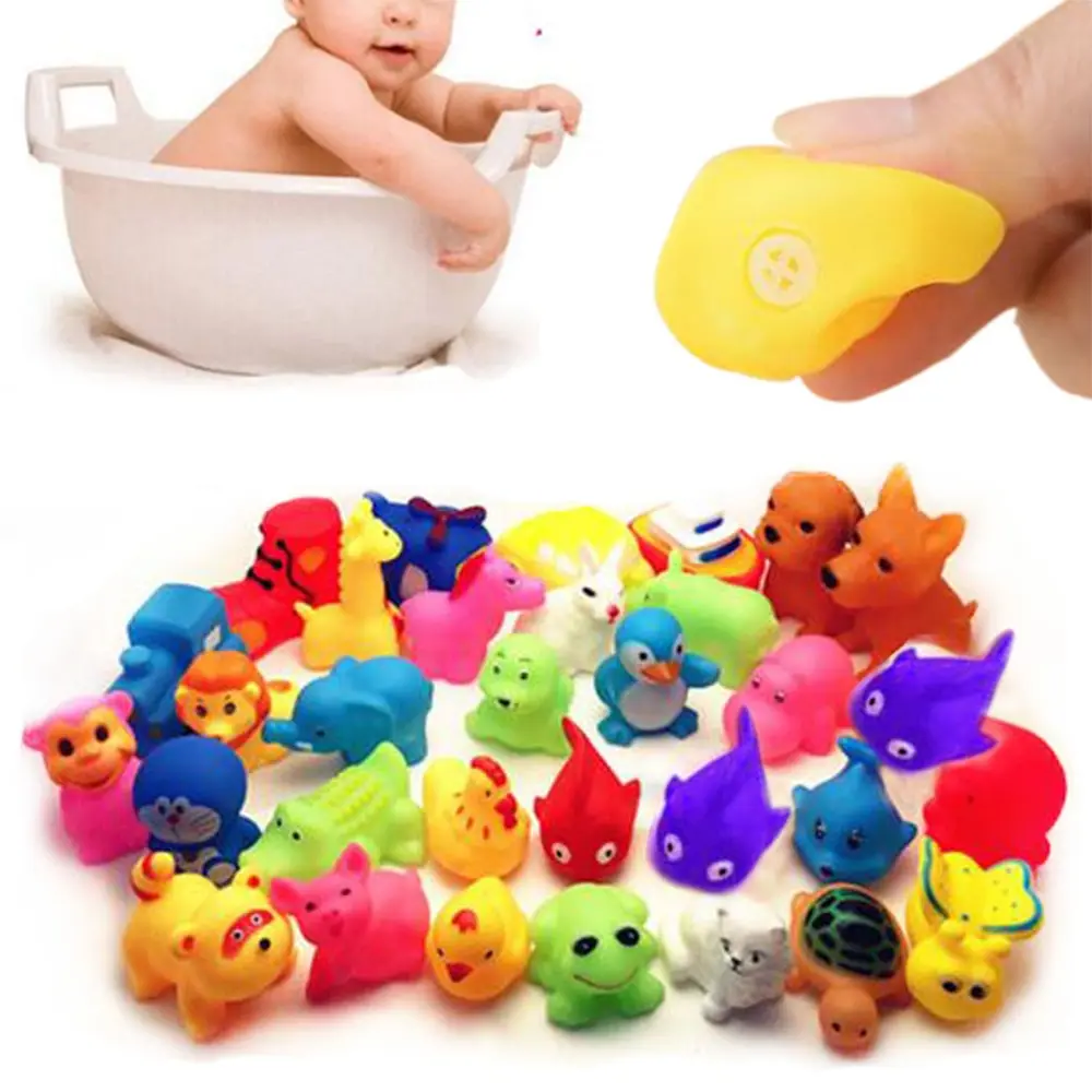 

Swimming Water Toys With 10 Pcs Cute Animals Colorful Soft Rubber Float Squeeze Sound Baby Squeaky Toy Boy GYH Toys