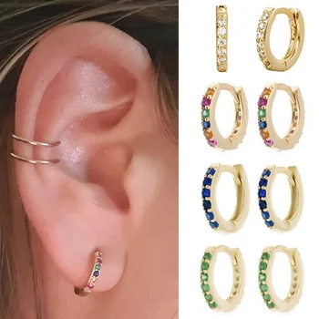 

1 pair Simple Girl's Huggie Small Hoop Earrings Rainbow Minimal Charming Ear Earrings Stud 8mm Thin Hoops Ear Piercing Cuff
