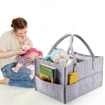 

Baby Diaper Organizer Caddy Felt Changing Nappy Kids Storage Carrier Bag Grey Environmentally Friendly