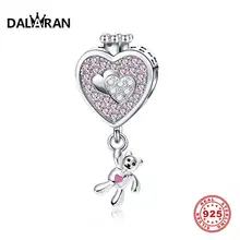 DALARAN, 925 пробы, серебряный, милый, розовый, любовь, медведь, CZ, кристалл, шарм, бисер, Подходит для Pandora, очаровательный браслет и ожерелье, подвеска, ювелирное изделие, подарок