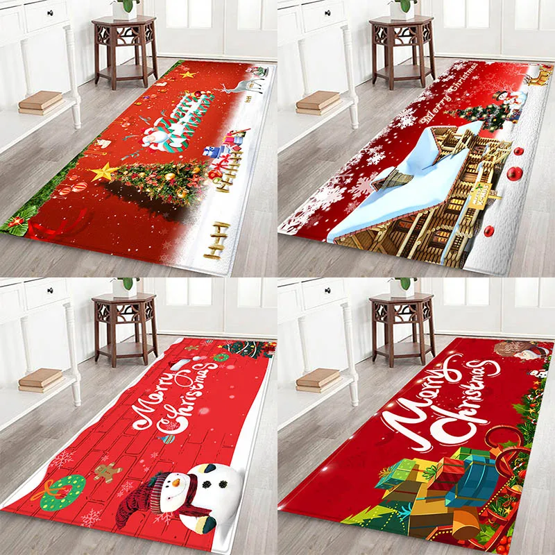 

Christmas mat, Christmas holiday atmosphere, Santa Claus, Christmas elemental printed flannel home Anti-Slip absorbent mat