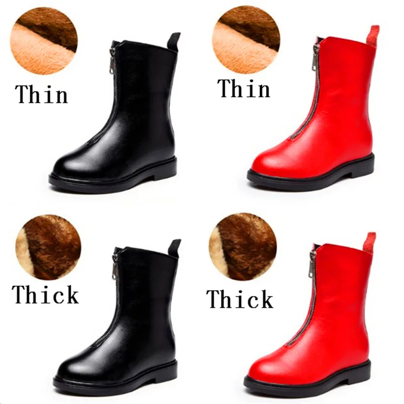 

Girls Princess Plus Velvet Mid-calf Booties Kids Autumn Winter Classic British Boots Fashion Front Zipper Warm Children's Shoes