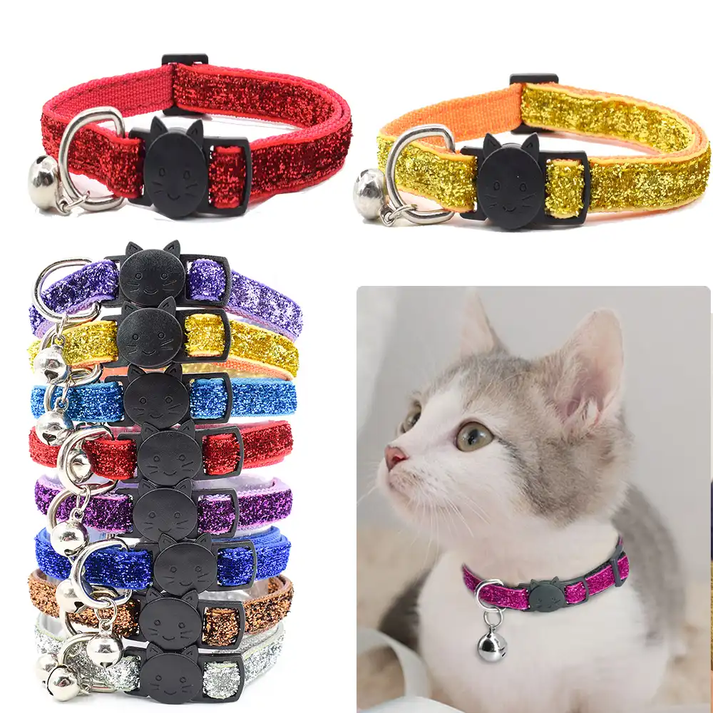 Collier De Securite Pour Chat Avec Cloche Detachable Ajustable A Paillettes Sangle De Cou Accessoires Pour Chats Aliexpress