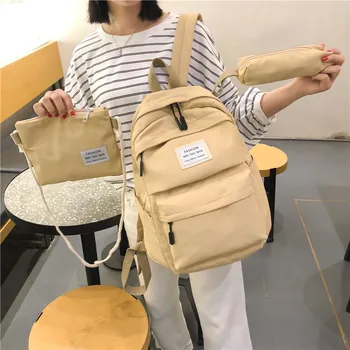 

2020 Waterproof Nylon Women Backpack Female Korean Travel Bag Large Capacity Three-piece Backpack Teenage Girl School Bags