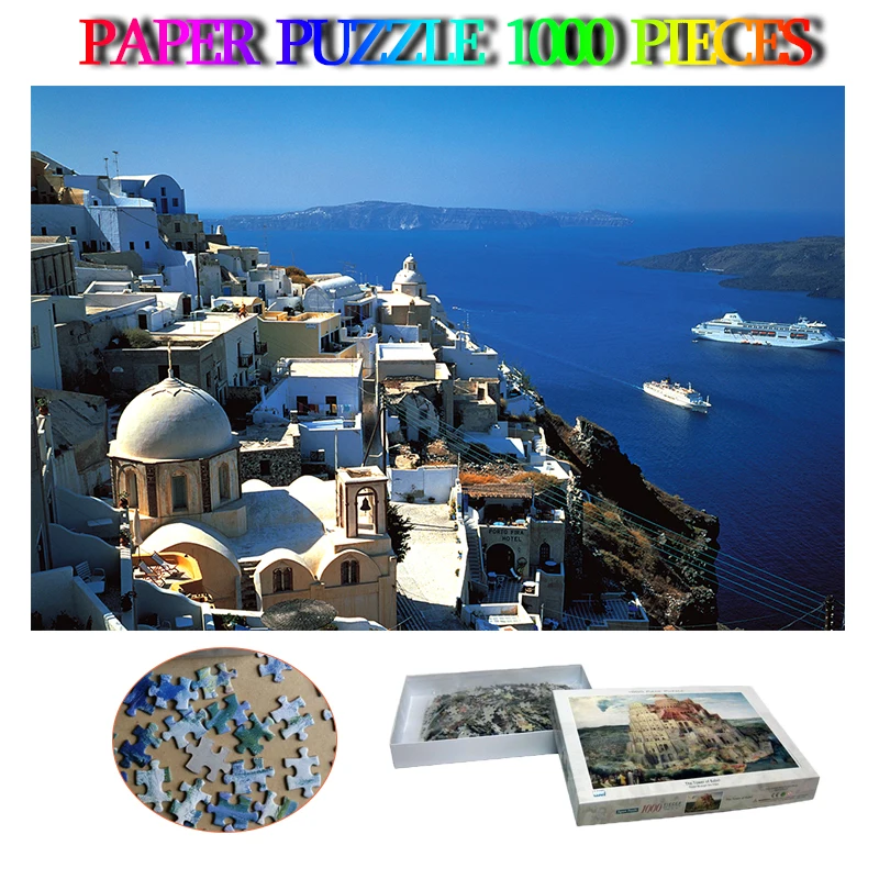 1000Pcs Mini Paper Puzzle Greece Houses Mediterranean Sea Jigsaw Assembly Toy 
