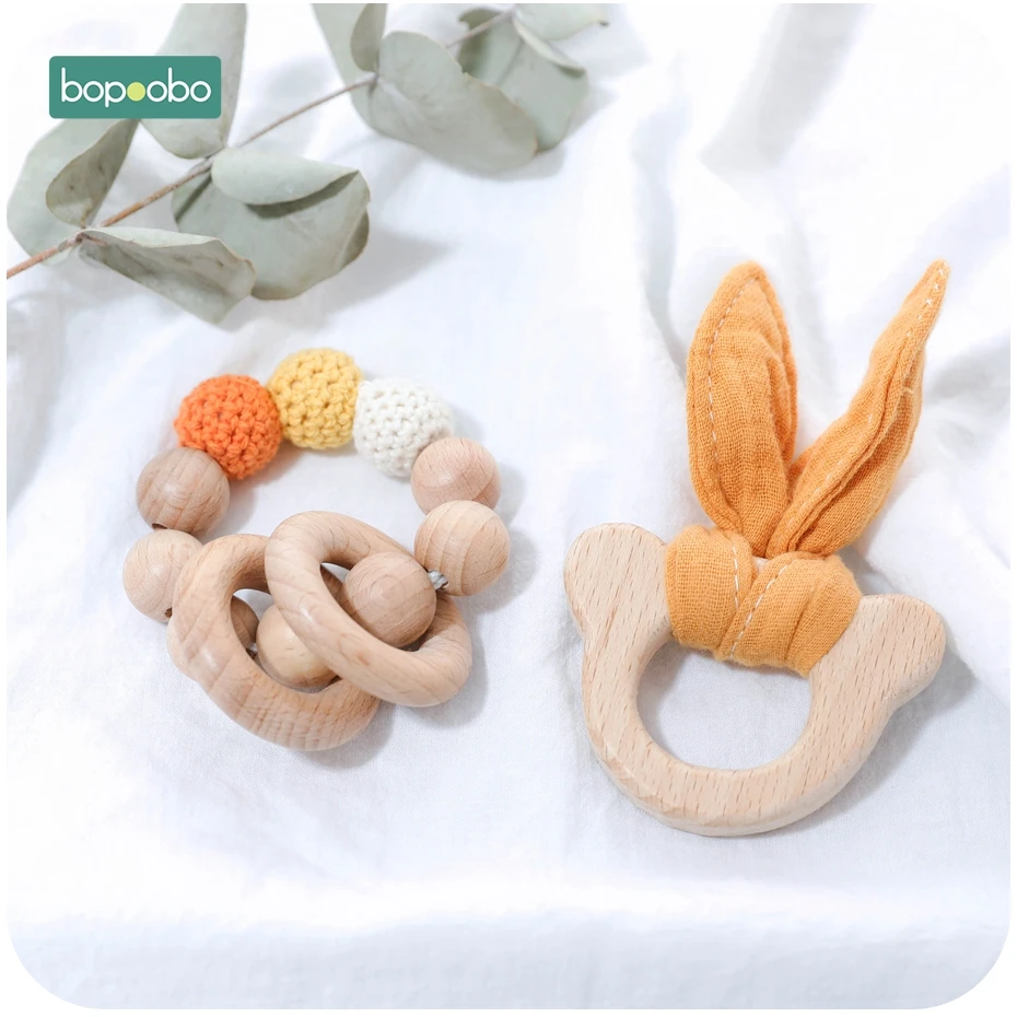 Bopoobo 1 набор деревянных бусин погремушка игрушка DIY погремушка кровать игрушки пустышка браслет из ткани погремушка кролик Прорезыватель без BPA музыка Детский продукт