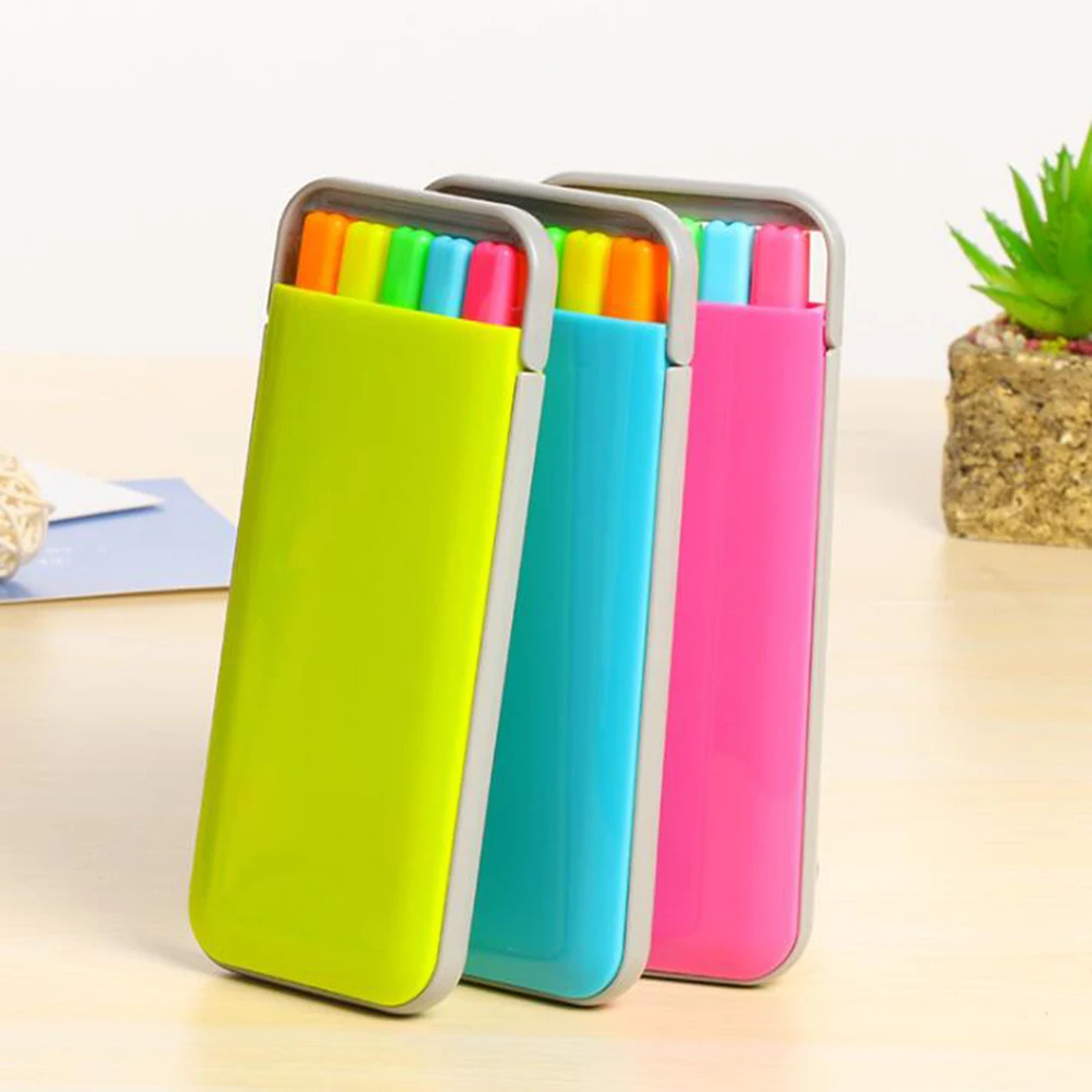

1 Box Of 5 Colors Fluorescent Fragrance Highlighter Pen Watercolor Smooth Marker Pen For Highlighting Underlining Writing Notes