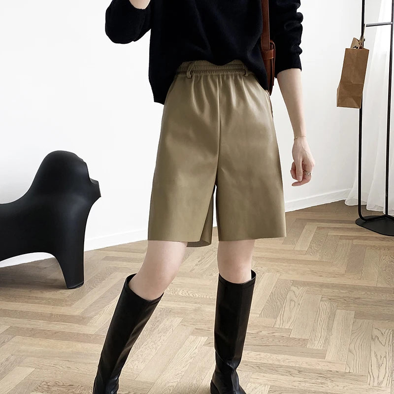 GOPLUS Woman Shorts PU Leather Black Straight Shorts High Waist Femme Womens Clothing Spodenki Damskie Korte Broek Dames C10751