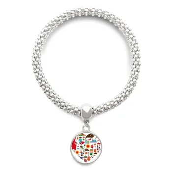 

Spanish Heart Bullfight Flamingo Flag Sliver Bracelet Round Pendant Jewelry Chain