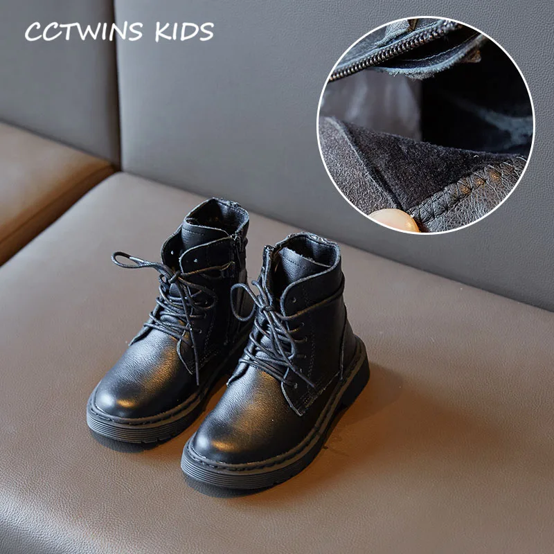 Thin Black CCTWINS/детская обувь; коллекция года; Зимние Модные Ботинки martin для маленьких девочек; обувь из натуральной кожи для мальчиков; Детские Черные ботильоны; MB157 - Цвет: Thin Black