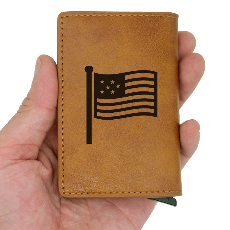 Классический кошелек Rfid с национальным флагом США, классический кошелек для мужчин и женщин, черные кожаные кошельки для кредитных карт, короткий кошелек