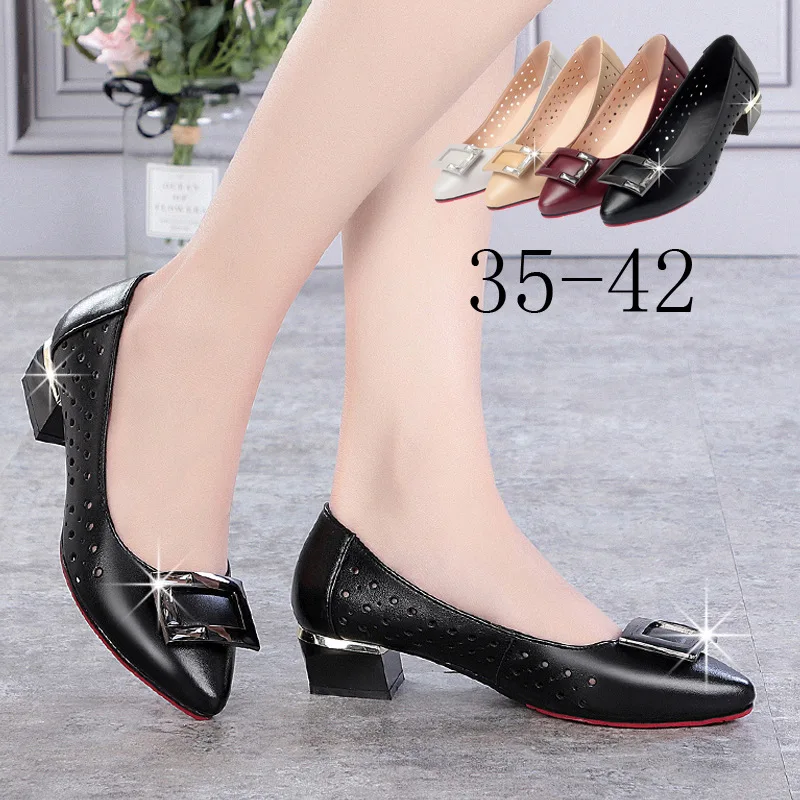 

Women's Hollow out Spring And Summer New Style Large Size WOMEN'S Shoes Semi-high Heeled Low-Cut WOMEN'S Shoes-Style Chunky-Heel