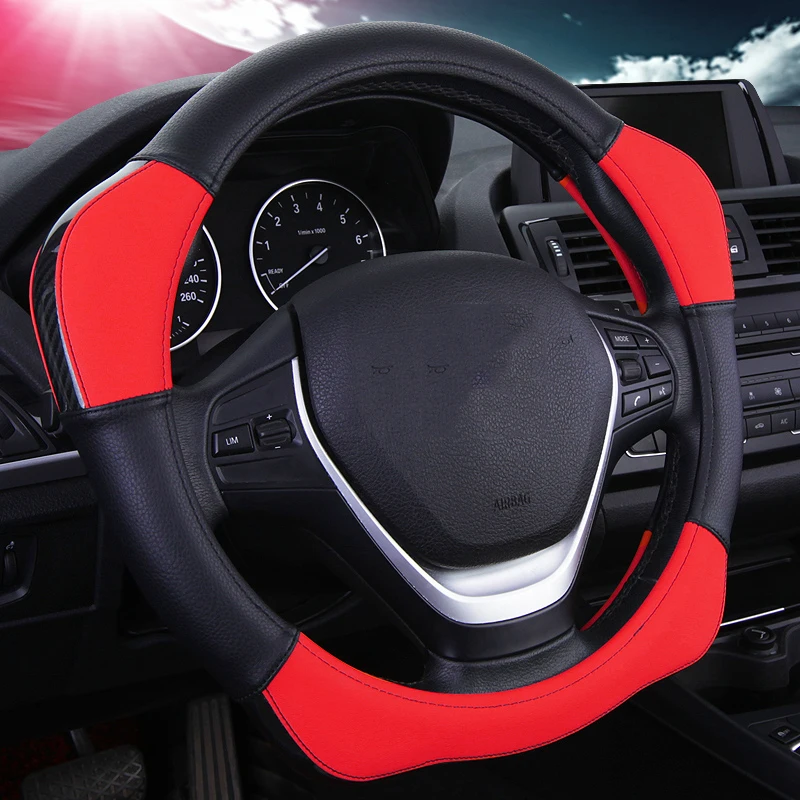 DUKEAUTO спортивный стиль контрастный цвет нескользящий пот хороший дышащий PU кожзам 15 дюймов Чехол рулевого колеса автомобиля