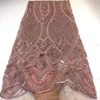 

Lady Dress Material African Lace Fabric with sequins Top grade Embroidered High Quality Beaded Tulle French Lace Fabric mv011
