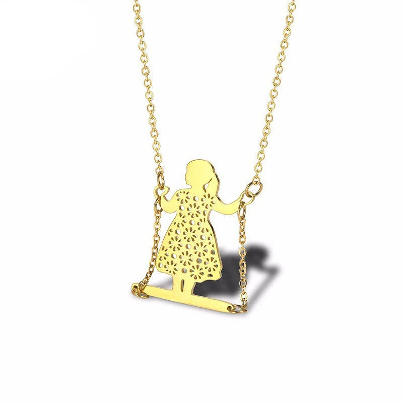 RIR Stainless Steel Cute Little Girl Swinging Necklaces Elegant Temperament Jewellery Necklace Gift For Children | Украшения и