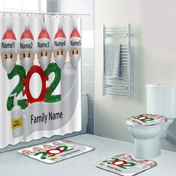 

NewChristmas Bathroom Decor Ornaments Bathroom Floor Mat Base Mat Toilet Mat Family Member Pattern Shower Curtain BathroomSupply