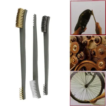 

3PCS Double Car Cleaning Final Cleaning Brass Steel Brush Wire Wash Brush Kit Detail Dust Cleaning Brush