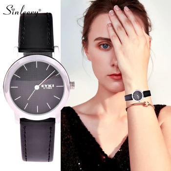 

SINLEERY Women Black Leather Casual Watch Luxury Analog Quartz Wristwatch Fashion Female Round Silver Color Case 2020 WT014 SSA