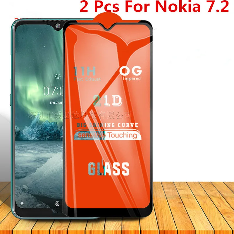 

Изогнутое закаленное стекло 21D для Nokia 7,2 полное покрытие 11H, Защитная пленка для NOKIA 7,2, 2 шт.