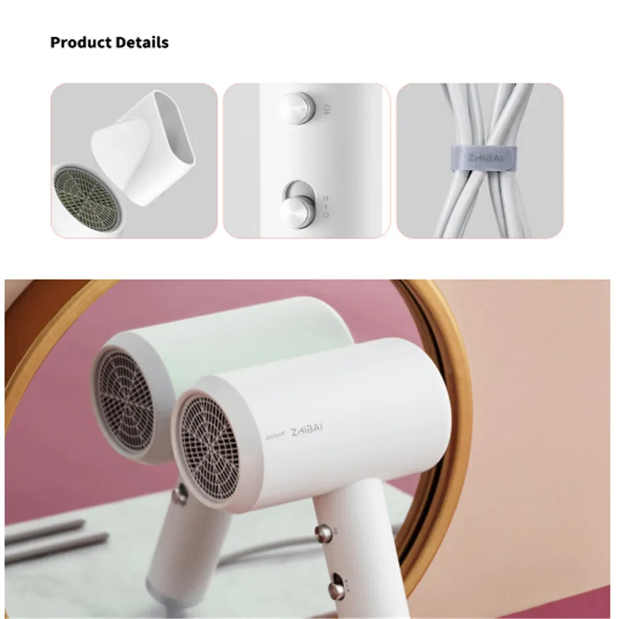 1 zhibay HL311 1800 Вт фен для волос бытовой портативный компактный фен для волос с отрицательными ионами быстрая сушка низкий уровень шума от 1