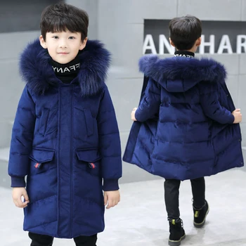 

-30 Degree 2019 Kids Thick Warm Cotton Down Jackets Coat Winter Boy Clothes Children Parka Big Fur Long Hooded Outerwear