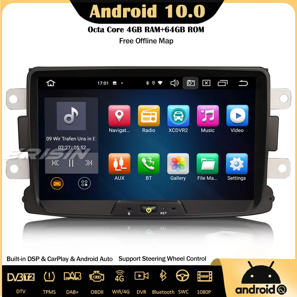 Erisin 8129 Android 10 0 DSP Автомагнитола 4 Гб RAM DAB + OBD GPS CarPlay Navi для Renault Dacia Duster Logan Lodgy