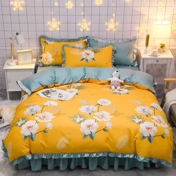 

3/4Pcs Bedding Set Duvet Cover Bedskirt Sheet pillowcase for Home bedroom Queen King size Printing Quilted Bedspread quilt Case