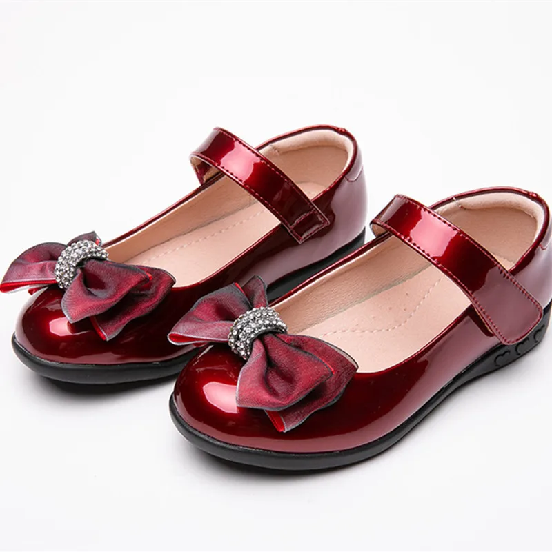 School Black Leather Shoes Girls Bow Princess Shoes Children's Student Dance Performance