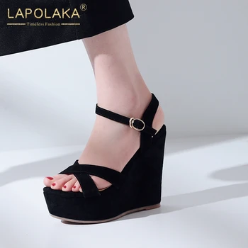 

Lapolaka 2020 New Design Kid Suede Wedge High Heels Summer Sandals Women Shoes Woman Buckle Strap Platform Fashion Sandals