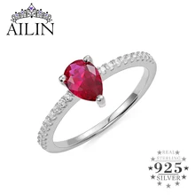AILIN 925 Real Sterling Silver Water Drop Birthstone Custom Ring Zircon Women Promise Wedding Christmas Jewelry Gifts For Mother