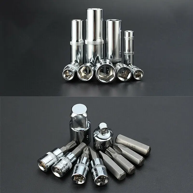 

Spanner Socket Screwdrivers 1/4 Car Repair Tool Ratchet Wrench Kit Parts Useful