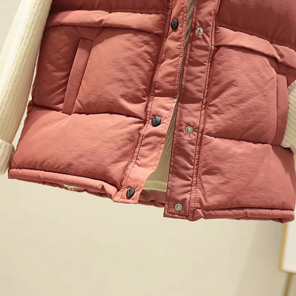 Free Ostrich Women Vest Winter Jacket Pocket turn-down collar Coat Warm Casual Padded Vest female Slim Sleeveless Waistcoat N30