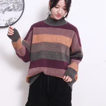 

Spring Striped Knitted Turtleneck Sweater Jumpers Ladies Womens Pullover 2019 Autumn Long Sleeve Knit Sweater Knit Top