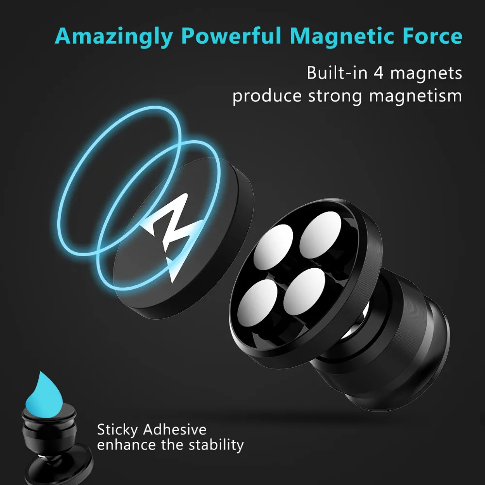 Mpow Универсальный магнитный автомобильный держатель вращающийся на 360 ° шаровой шарнир сильные магнитные силы магнит вентиляционное отверстие крепление для мобильного телефона